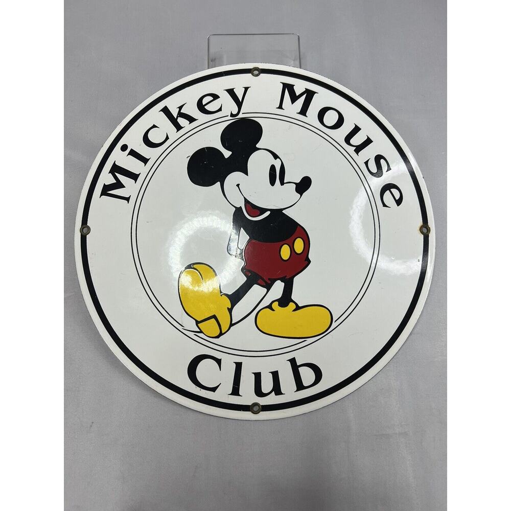 VINTAGE MICKEY MOUSE CLUB PORCELAIN SIGN Heavy Disney - Picture 1 of 3